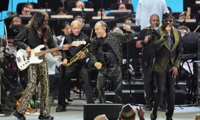 Verdine White, Robert Burns, B. David Whitworth and Philip J. Bailey of Earth, Wind & Fire perform on September 21, 2025.