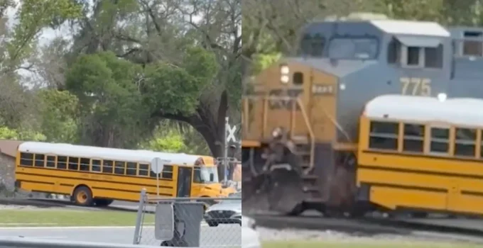 Motorista de ônibus escolar presa após ignorar sinais e ser atingida por trem com 29 alunos na Flórida