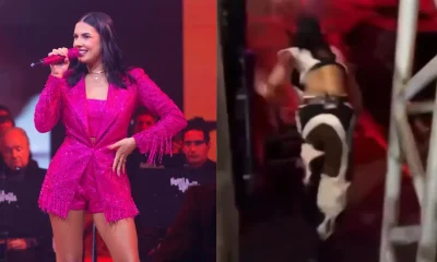 Ana Castela tem tombo inusitado em show, mas reage com bom humor e tranquiliza fãs: "Foi o tombo mais mixuruca"