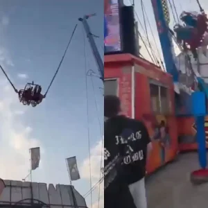 BOMBA! Cabo se rompe em brinquedo radical na Feira de Sevilha, na Espanha, e deixa 4 feridos; vídeo choca o público!